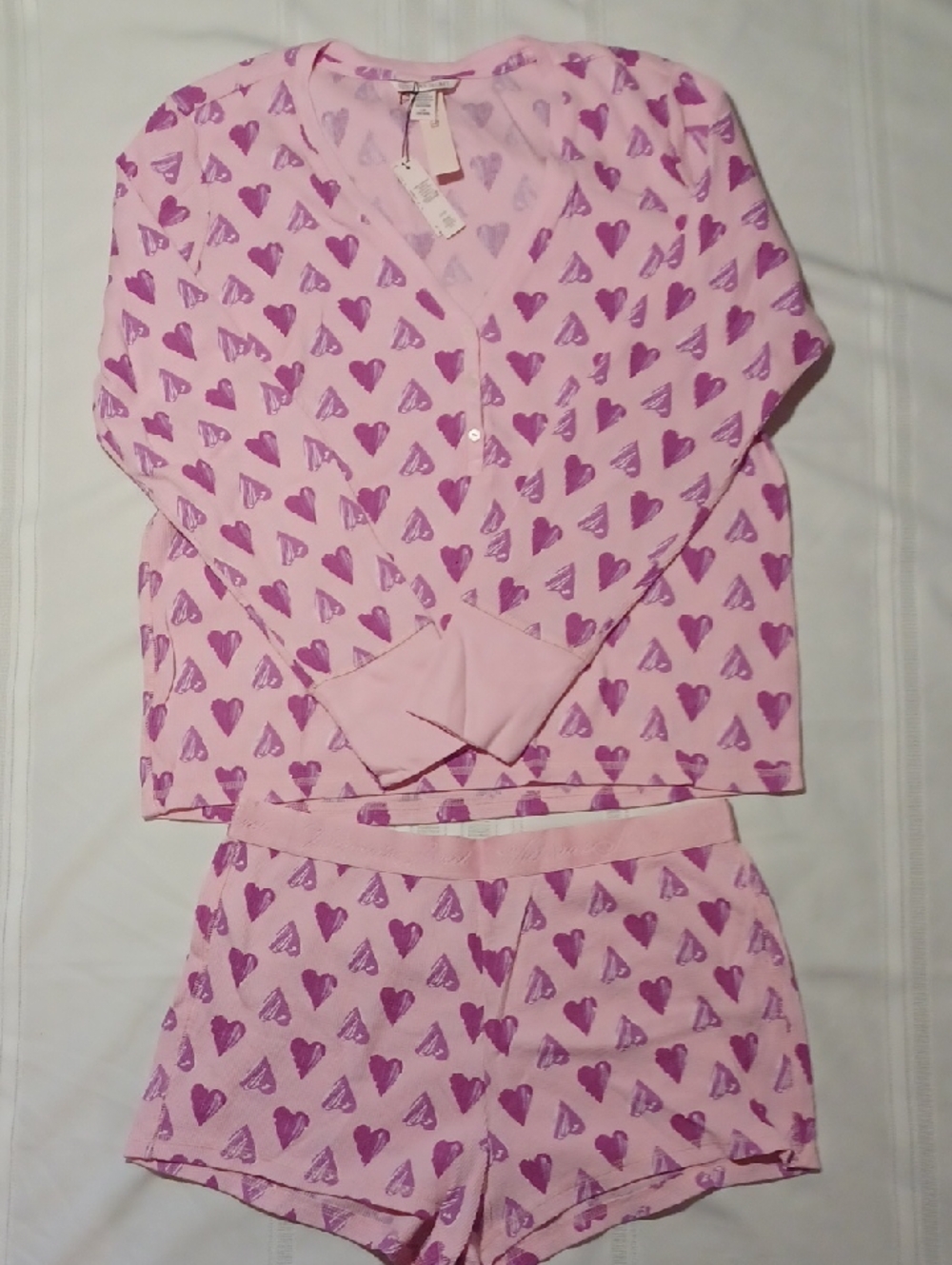 NWT Victoria's Secret Pink Heart-Print  Shorts Pajama Set